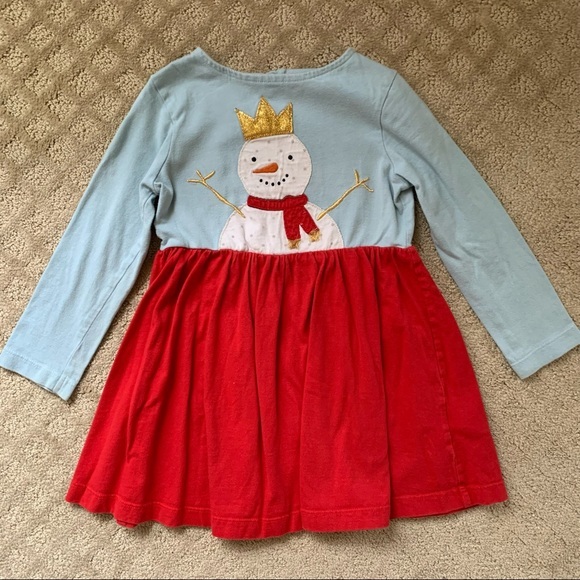 Mini Boden Other - Mini Boden snowman cotton long sleeve red and blue dress, size 2-3